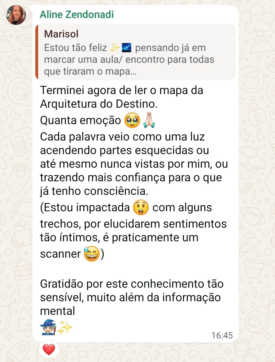 Captura do depoimento de Aline sobre a leitura iluminar partes esquecidas