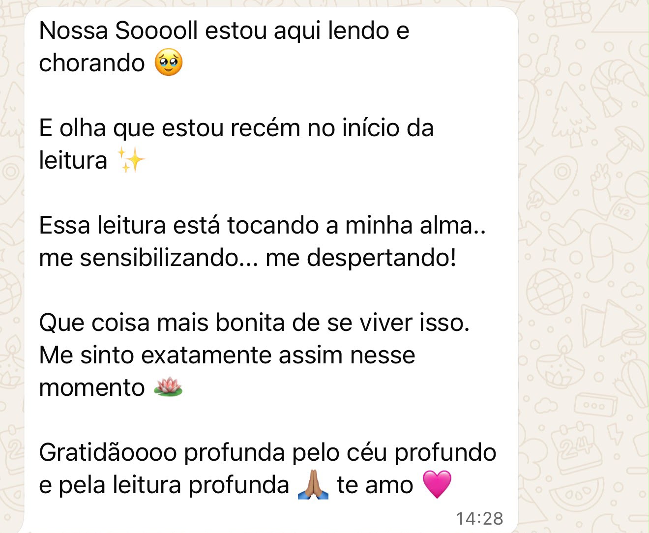 Captura do depoimento sobre a leitura tocar e despertar a alma
